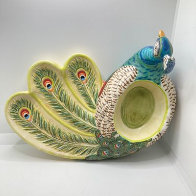 LOT 102: The Peacock Collection - Assorted Peacock Decor (Tracy Porter Serving Plate, Napkin Holder, Coalport Tea Cup / Saucer) and More