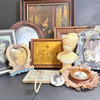 LOT 123: Collection of Framed Victorian Photos and More Including a Framed Tile