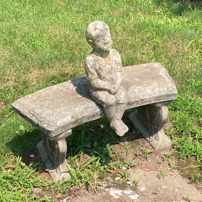 LOT 92: Concrete Little Fisher-Boy Sitting on Bench