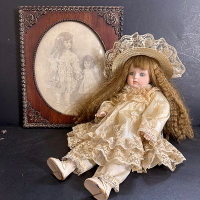 LOT 111: Collection of Framed Photographs of Victorian Children and Victorian Style Doll