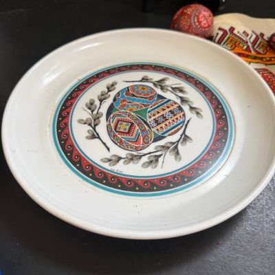 LOT 49: Ukrainian Style Fork Art Wood Eggs, Plate and Scarf and Signed Wooden Bowl