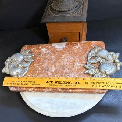 LOT 134: Marble Cutting Board, Lazy Susan, Paper Towel Holder, Pencil Holder and Vintage Coffee Mill