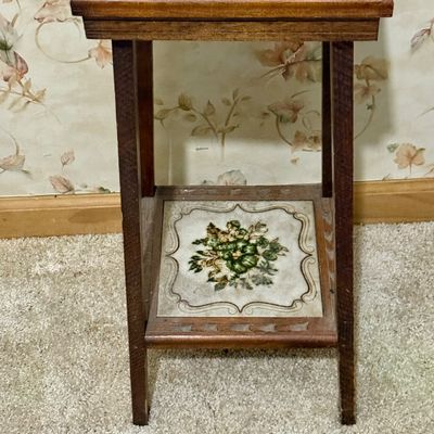 LOT 34: Square Italian Tile and Wood Stand/Table, Metal and Wood Top Stand and More