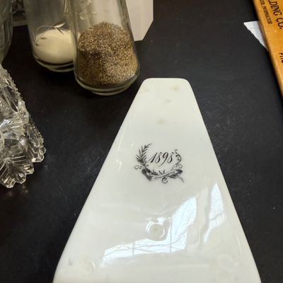 LOT 135: Etched Glass Serving Dish and Candle Holders, Victorian Bust Shakers, Metal Tray, Salt Dishes and More
