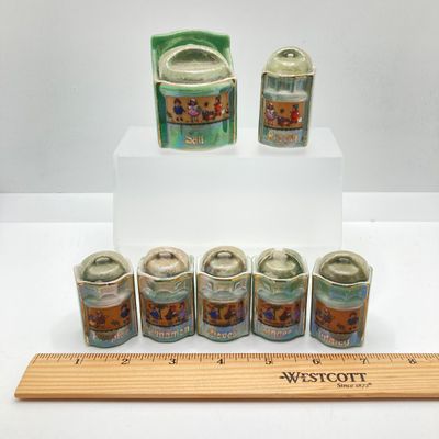 LOT 107: Vintage Collection of Lustreware Ceramic Germany Miniature Canister and Spice Jars