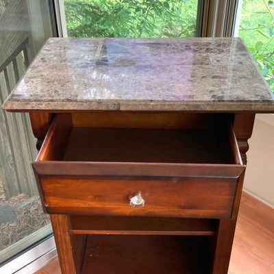 LOT 98: Wood Cabinet / Bookcase with Faux Marble Top