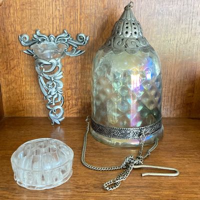 LOT 95: Home Decor - Faux Orchid Plant, Cloches, Hanging Plant Holders, Flower Frog and More