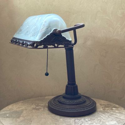 LOT 70: Vintage Banker's Desk Lamp with Frosted / Etched Floral Shade
