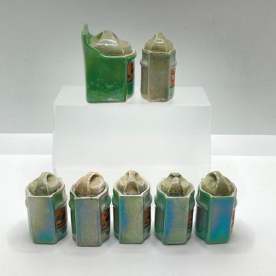 LOT 107: Vintage Collection of Lustreware Ceramic Germany Miniature Canister and Spice Jars