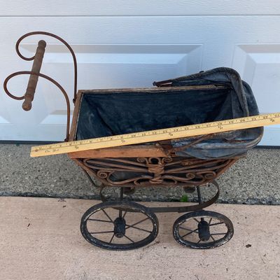 LOT 91: Vintage Garden Decor - Metal / Iron Hummingbird Feeder / Bath with Baby Coach