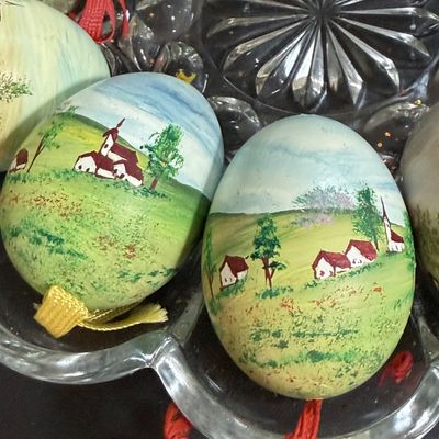 LOT 50: Collection of Hand-painted Egg Shells and Ceramic Eggs and Egg Dish