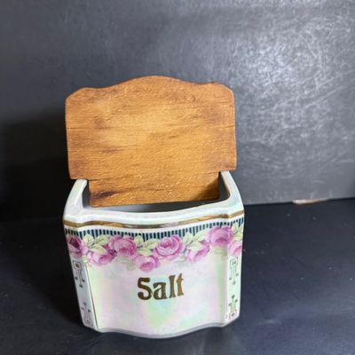 LOT 45: Vintage German Ceramic Lusterware Canisters, Spice Jars and Salt Box