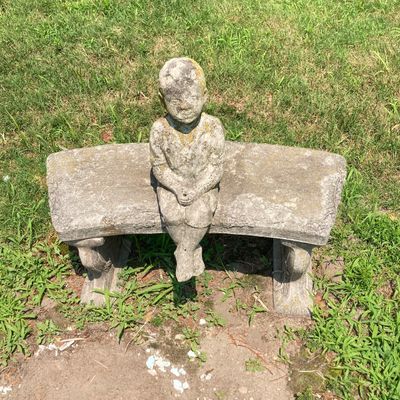 LOT 92: Concrete Little Fisher-Boy Sitting on Bench