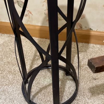 LOT 34: Square Italian Tile and Wood Stand/Table, Metal and Wood Top Stand and More
