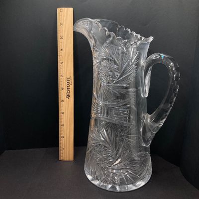 LOT 105: Crystal / Cut Glass - Ruby / Clear Vase, Salt Cellars, Creamer / Sugar Bowls and Large Pitcher