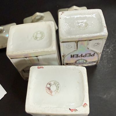 LOT 43: Vintage German Lusterware Spice Jars and Czechoslovakian Oil & Vinegar Decanters