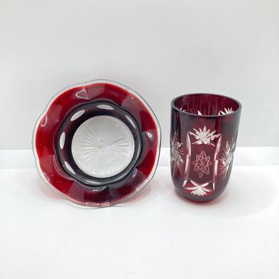 LOT 101: Beautiful Collection of Ruby / Red Cut to Clear Glass Fairy Light and Vase with Six Indiana Glass Lexington Ruby Stained Footed Cup