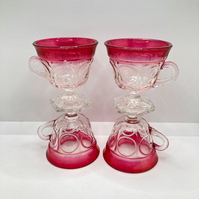 LOT 101: Beautiful Collection of Ruby / Red Cut to Clear Glass Fairy Light and Vase with Six Indiana Glass Lexington Ruby Stained Footed Cup