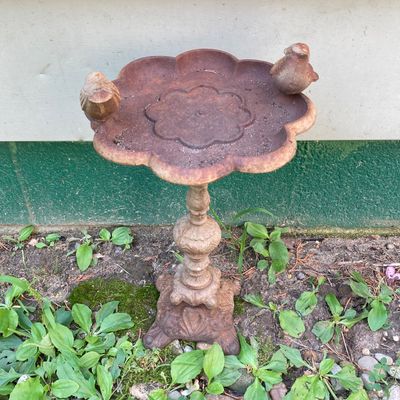 LOT 87: Cast Iron / Metal Garden Decor - Welcome Stake, Bird Feeder and Bell