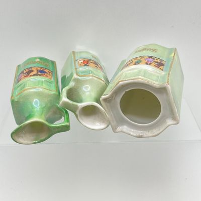 LOT 106: Sweet Vintage Collection of Lustreware Ceramic Germany Miniature Vinegar / Oil and Spice Jars