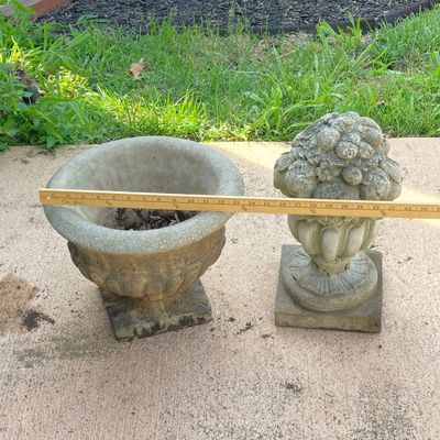LOT 78: Concrete Garden Decor - Planter and Floral Statue