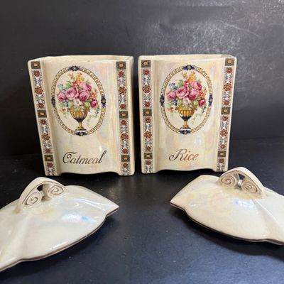 LOT 193: Collection of Czechoslovakian Lusterware Canisters and Salt Box
