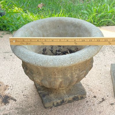 LOT 78: Concrete Garden Decor - Planter and Floral Statue