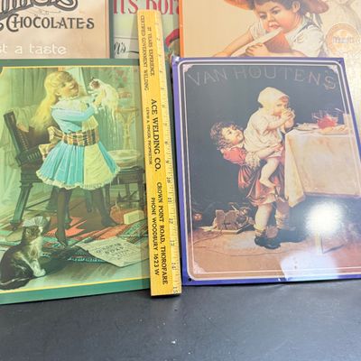 LOT 130: Vintage Advertisement Replicas on Tin and Wood