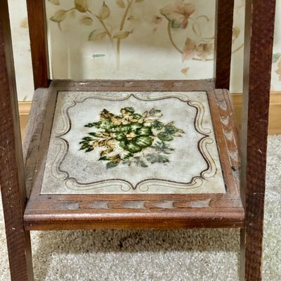 LOT 34: Square Italian Tile and Wood Stand/Table, Metal and Wood Top Stand and More