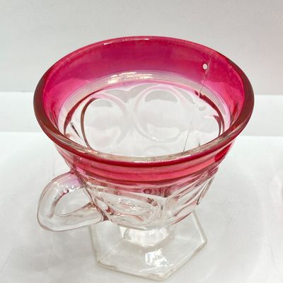 LOT 101: Beautiful Collection of Ruby / Red Cut to Clear Glass Fairy Light and Vase with Six Indiana Glass Lexington Ruby Stained Footed Cup