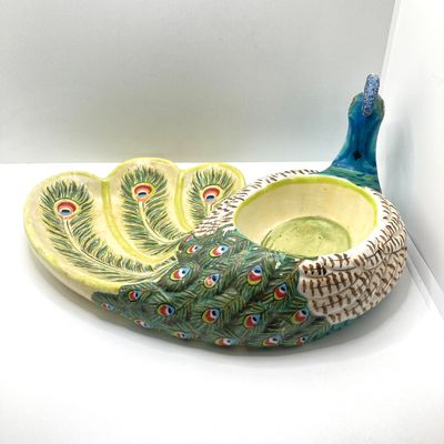 LOT 102: The Peacock Collection - Assorted Peacock Decor (Tracy Porter Serving Plate, Napkin Holder, Coalport Tea Cup / Saucer) and More