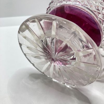 LOT 105: Crystal / Cut Glass - Ruby / Clear Vase, Salt Cellars, Creamer / Sugar Bowls and Large Pitcher