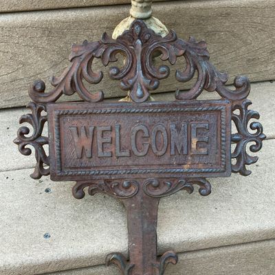 LOT 87: Cast Iron / Metal Garden Decor - Welcome Stake, Bird Feeder and Bell