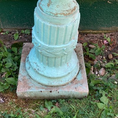 LOT 86: Outdoor / Garden Decor - Pedestal Planter / Glass Ball, Distressed Pedestal, Planter and More