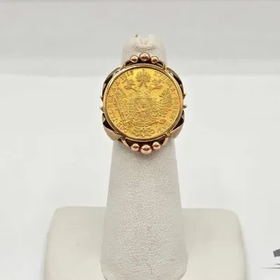 553 1915 austrian 1 ducant coin with 14kt gold ring setting 7 1g
