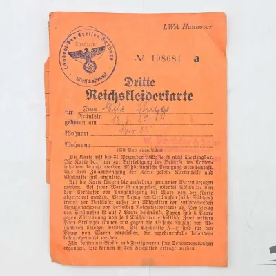 1802 german wwii clothing rations card