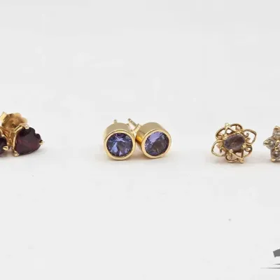 722 14kt gold earrings with diamonds and semi precious stones 3 9g