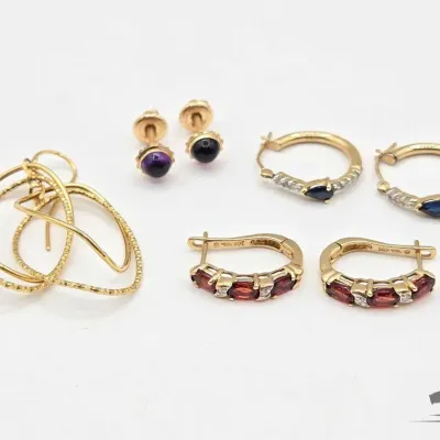 709 14kt hold earrings with semi precious stones and diamonds 7 2g