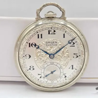 1104 14kt gold filled gruen semithin art deco pocket watch