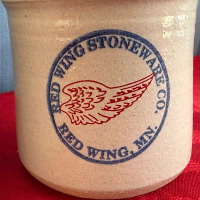Sale Photo Thumbnail #157: American salt-glazed stoneware butter crock.