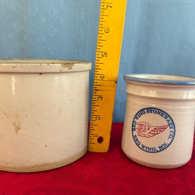 Sale Photo Thumbnail #159: American salt-glazed stoneware butter crock.