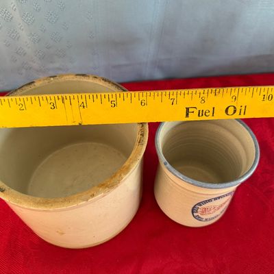 Sale Photo Thumbnail #160: American salt-glazed stoneware butter crock.