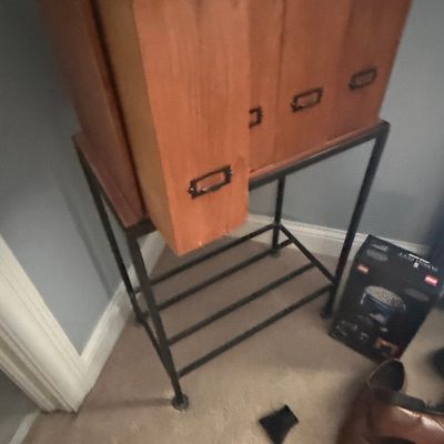 Industrial Style Wooden Multi-Drawer Cabinet on Metal Stand