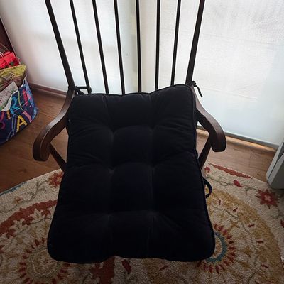 Vintage Windsor-Style Spindle Back Rocking Chair with Black Velvet Cushion