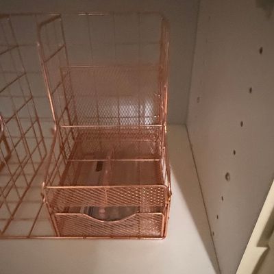 Rose Gold Mesh Desk Organizer with Drawer and Multiple Compartments