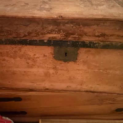 Antique Primitive Pine Blanket Chest with Forged Iron Hardware