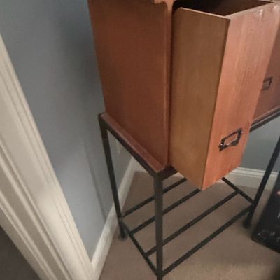 Industrial Style Wooden Multi-Drawer Cabinet on Metal Stand