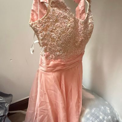 Pink Beaded Lace Bodice Chiffon Gown