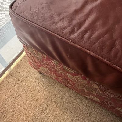 Mixed-Media Leather and Tapestry Ottoman