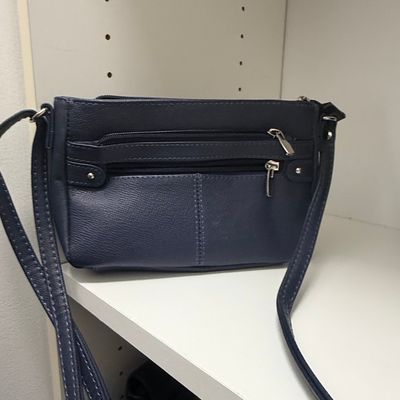 Navy Blue Genuine Leather Multi-Pocket Crossbody Bag